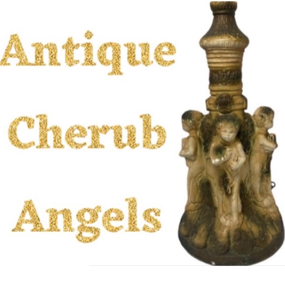 Antique Italian Sculpture Art Lamp Base Glorious Angel Cherubs Made in Italy - Picture 1 of 16